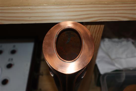 Sam Fanaroff. An abstract copper tall Face vase on wood stand, numbered 009 height 49cm